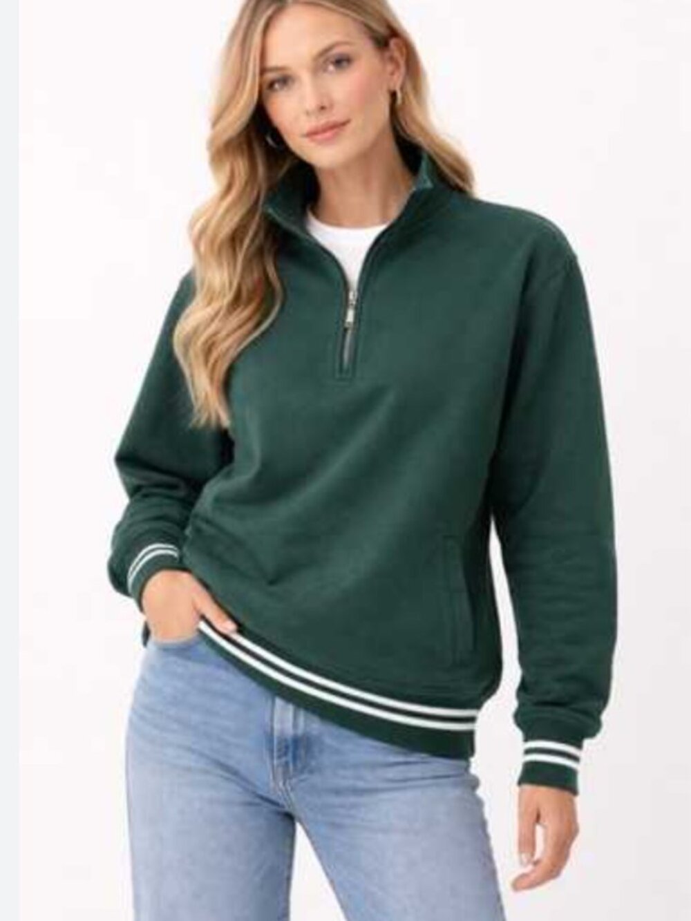 Abercrombie Fitch Soft A&F Max Essentials Sweatshirt Striped 1/4 Zip Sz Small
